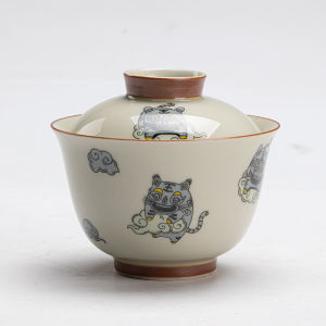 Cloud Ascension Ceramic Tea Set Fortune Tiger Cover Bowl Cartoon Design Ancient Style Tea Brewing Bowl for Gongfu Tea