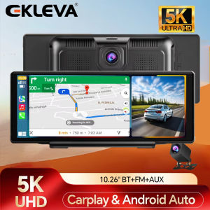EKLEVA 10.26 inch Car DVR 5K Dash Cam Dual Lens Wireless Carplay & Android Auto Video Recorder Monitor Navigation 5G Wifi FM