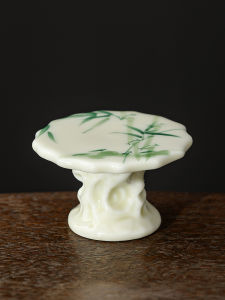 Hand-Painted Chinese Style Ceramic Tea Ceremony Accessories Green Bamboo High Footed Taihu Stone Lid Tea Mat Tea Way Ornaments