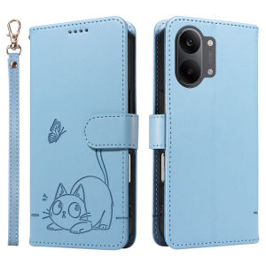 Leather Wallet Flip Case for POCO F6 F7 F8 M6 M7 X7 X8 Pro Max Ultra C65 C71 C75 C85 C85X | Cat & Butterfly Embossed Design
