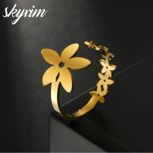 SKYRIM Elegant Womens RingFive petal Flower Design with Adjustable Opening for Womens Ring Fashion Jewelry Gift