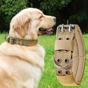 Adjustable Military Dog Collar Metal D-Ring and Buckle Working Dog Collar Five-Level Adjustment for Medium and Large Dogs