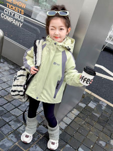 Thickened Three-in-One Detachable Fleece Childrens Raincoat Set Baby Winter Clothes Girls Outdoor Casual Style Hooded Jacket