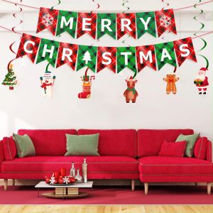 Merry Christmas Banner with lights LED 2024 Christmas Hanging Santa Banner Snowman Elk flag Christmas decorations Home decorating party needs Christmas decoration for home santa claus decoration glow in the dark wall decor belen for christmas