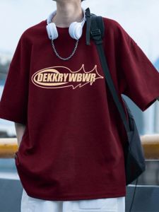 Red Wine Short Sleeve T-Shirt Men Summer Trendy Brand Letter Hip Hop Youth Student Design Loose Fit Casual Cotton Tee