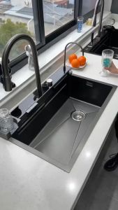[HOT] [NEW][ĐA NĂNG] Chậu rửa chén một hố lớn inox 304 phủ Nano Đen Cao Cấp 75 x46 GỒM VÒI THÁC NƯỚC ĐA NĂNG