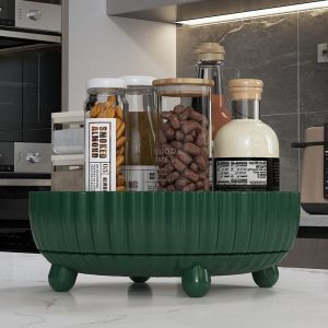 ชั้นวางเก็บรักษาเครื่องปรุงแบบหมุนได้อเนกประสงค์สำหรับใช้ในครัวชั้นวางที่ใส่ซอสถั่วเหลืองเครื่องปรุงรส ° 360จานผลไม้