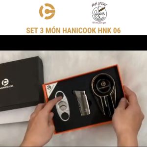 Set khò cắt gạt tàn cigar Hannicook - Khò kèm đục - Cắt Inox - Gạt tàn thép - màu đen sang trọng - HNK 06