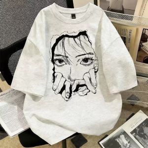 PAZHAOLANG | Cartoon Print Heavy Cotton Large Size T-shirt