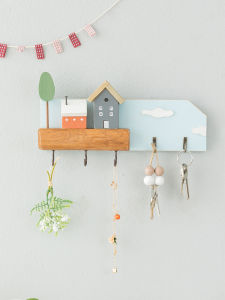 Aying Cute Key Coat Rack Wall Hanging Entrance Door Decorative Hooks Storage Kitchen Hall Wooden Material Retro Style Home Decor