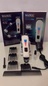 WAIKIL แบตตาเลี่ยน ตัดผมไร้สาย WL-6068 กันขอบ กันจอน แกะลาย หน้าจอLED ลายวินทจ รองหวี4เบอร์ คันโยกปรับระดับได้ ใบมืด