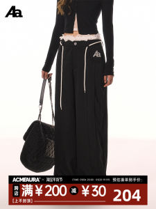 Acmeaura Vintage Lace Trim Splice Color Block Casual Pants Detachable Design Straight Leg Sweatpants Womens Fashion Polyester