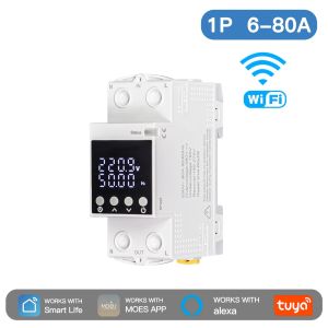MOES WiFi Tuya Smart Circuit Breaker 80A Alarm Threshold Set Electricity Monitor V0 Fireproof Retardant APP Control With Alexa