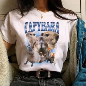 Capybara Groundhog Printed T-shirt Cute Animal Harajuku T-shirt Summer Casual Loose Breathable Cotton Ladies T-shirt Tops