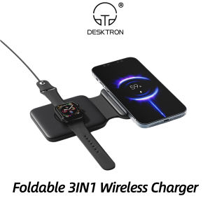 DESKTRON 3 in 1 Wireless Charger Foldable Pad 15W Magnetic Foldable Qi Fast Charging Wireless Charging Dock Station
