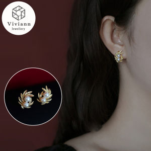 Viviann Original Retro Light Luxury Pearl Leaf Earrings Simple Gold-plated Earrings Korean Cute Pearl Drop Earrings for Women Luxury Gold Color Dangle Wedding Earrings Statement Fashion Jewelry New