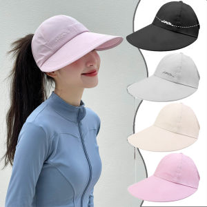 หมวกคลุมผมหางม้าหมวกป้องกัน UV ถังชายหาดกลางแจ้งสำหรับผู้หญิงหมวกกันแดดปีกกว้างฤดูร้อนปรับได้พับได้หมวกกันแดด