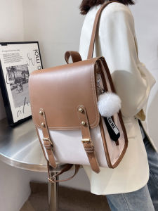 Schoolbag Female College Student Minimalist Fashion Retro Soft Leather Backpack Korean New Ins Japanese Style Large-Capacity Backpack