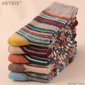 ผู้ชาย ฤดูหนาว หนาขึ้น ผ้าขนแกะ ถุงเท้ายาวมีซับในลายย้อนยุค อุ่น ถุงน่อง Home Comfort Totem สไตล์ญี่ปุ่น ดีไซน์