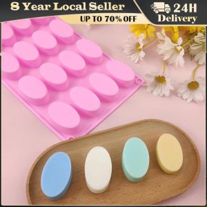 16 Cavities Multifunctional Oval Silicone Soap Mold For Cake Baking Pan DIY Soap Making Supplies Easy to Demold and Clean Oval Shape Soap Bake Mold Silicone Mould Tray Homemade Craft Oval Shaped Silicone Pastry Molds Chocolate Candy Cake Baking Mould