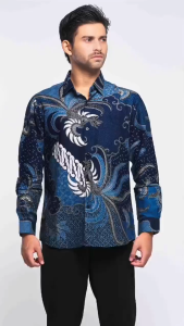 KEMEJA BATIK PRIA HALUS TERBARU FASHION PRIA BAJU LENGAN PANJANG KANTOR CASUAL  Mega Mendung KBM A 7006