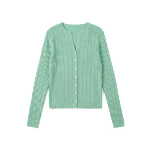 French Elegant Green V-Neck Knitted Cardigan for Spring Slimming