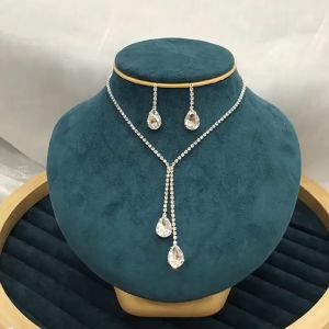 Set Perhiasan Pernikahan Wanita Berlian Imitasi Kalung Pengantin Pesona Dan Anting Ulang Tahun Anniversary Hari Ibu Hadiah
