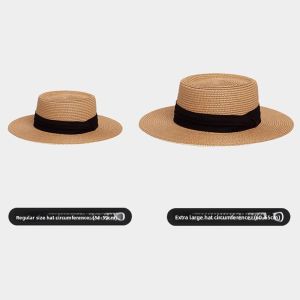 BILLI ZILLY | Womens Large Brim Sun Protection Straw Hat Handmade Flat Top Beach Casual Style Breathable Summer Cap British Style Hat