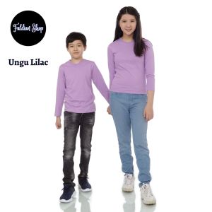 Kaos Polos Anak Oneck Lengan Panjang Bahan Katun Combed 30s Warna Ungu Lilac