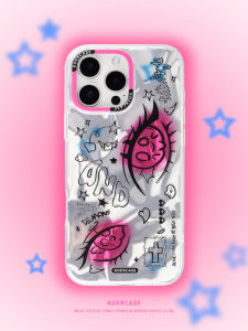 KCghost Laser Silver Graffiti Illustration Fresh Creative iPhone 15 pro Max 14 pro Mobile Phone Case Cute Cat Eye Little Ghost Design