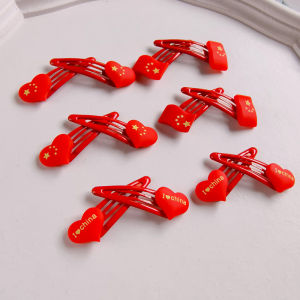 Super Deal Red Five Star Flag Heart Shaped BB Clip Childrens Hair Accessories Water Drop Hair Clip for Girls National Day