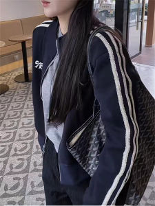 เสื้อแจ็คเก็ตสั้นคอตั้งทรงหลวมสไตล์ฤดูใบไม้ร่วงพร้อมโบว์ผีเสื้อ ทรงเข้ารูป แขนยาว ปกติ วัสดุอื่นๆ 100%