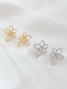 ต่างหูรูปดอกไม้ทองแดงชุบทอง 14K ดีไซน์พิเศษ สไตล์หวาน ดีไซน์เก๋ไก๋ เครื่องประดับแฟชั่นระดับไฮเอนด์