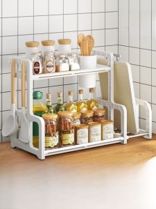 Kitchen Multi-layer Seasoning Storage Rack Home Use Countertop Spice Oil Salt Sauce Holder Plastic No-drill Installation