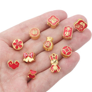 1PC High Quality Gold Plated Brass Enamel Charm Chinese Coin Zodiac Tiger Lucky Amulet Charm Pendant New Year Beads for Bracelet Necklace Jewelry Making Accessories
