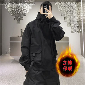 Casual Mens Short Coat Jacket Spring Autumn Fashionable Hooded Windproof Polyester Fiber Long Sleeve Zipper Closure Outerwear