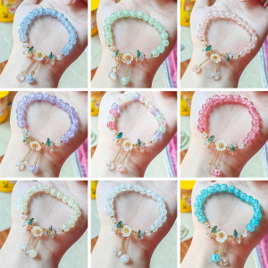 Sweet Bell Orchid Bracelet with Explosive Beads Ice Cracked Daisy Flowers Student Friend Bracelet