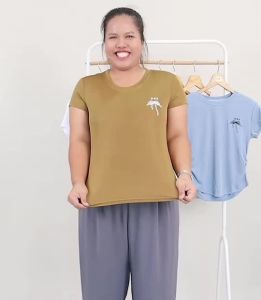 412-2xl# เสื้อยืด ไซส์ใหญ่ สาวอวบ คอกลม แขนสั้น จั๊มเอว ผ้าร่อง ปักตัวอักษร ทรงเข้ารูป