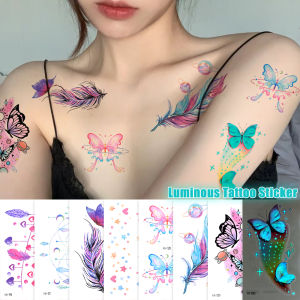 [Charming women] 1/3/5Pcs Luminous Butterfly Tattoo Stickers Feather Pattern Body Art Sticker Arm Shoulder Decoration Sticker