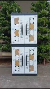 Lemari Pakaian Baju Plastik JUMBO BESAR 4 susun 2 Pintu CERMIN KACA BAGUS KUAT