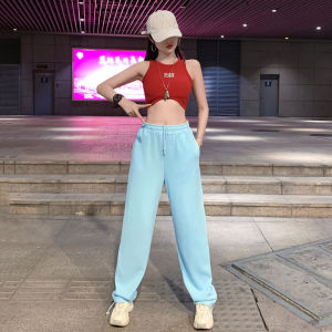 Pink American Style Sport Pants Women Summer Thin Jazz Dancing Straight Leg Loose Casual Sweatpants High Waist Wide Leg Pants