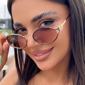 (GENTLE MOSCOT) Cutout Metal Oval Sunglasses UV400 Western Fashion Vintage Y2k Aesthetic Shades for Women Sun Glasses