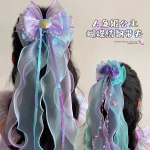 Princess Mermaid Tiara Girls Bow Streamer กิ๊บติดผมสาวน้อย Summer Super Fairy ที่คาดผมถักเปีย