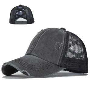 New Retro Water-Washed Cotton Ponytail Baseball Cap - Womens UV-Protective Breathable Mesh Hat - Adjustable Hip-Hop Hat