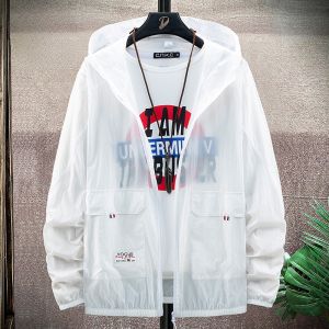 ROMON | Lomond Mens Summer Outdoor Ultrathin Hooded Breathable Loose Ice Silk Sun Protection Clothing Youthful Style Long Sleeve Zipped