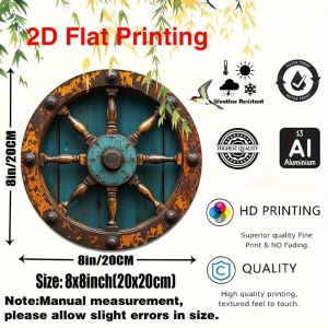CIFbuy | Tranh Treo Tường Hình Bánh Lái Tàu Biển Cổ Điển Bằng Kim Loại Nhôm Hình Tròn Đường Kính 20.3cm Thiết Kế Vòng Hoa Retro Đồ Trang Trí Nhà Cửa Quà Tặng Hàng Hải Cho Nhà Bếp Văn Phòng.