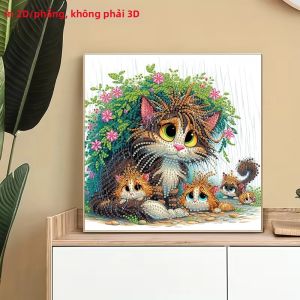 1 Tranh Gắn Đá 2D Flat Họa Tiết Mèo Canvas Không Khung Nghệ Thuật Treo Tường Phong Cách Hiện Đại Trang Trí Hình Tròn & Hình Dạng Đặc Biệt Kim Cương