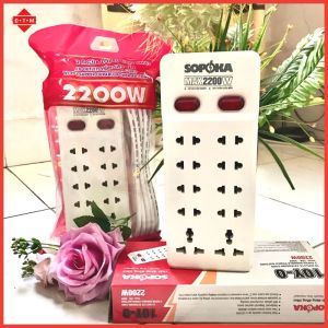 Ổ Cắm Điện Đa Năng 10 Lỗ Sopoka Chịu Tải 2200W 2 Công Tắc Nguồn Độc Lập Chịu Nhiệt Chống Va Đập - Model 10Y0 - 10Y6