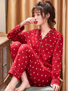 Pure Cotton Long Sleeve Sleepwear for Women Spring Autumn Style Red Home Clothes Comfortable Soft Fabric Outfit for Casual