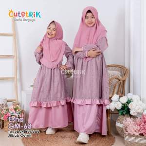 Gamis Anak Premium Esha Series Cutetrik GM-63 Bahan Brokat Mewah Warna Pink untuk Kakak-Adik 3-13 tahun